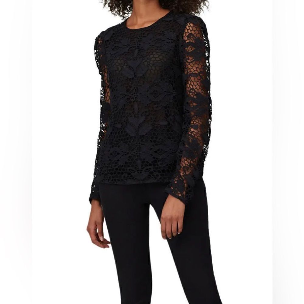 Stevie May Blouse Pleasant Surprise Top Lace Long Sleeve Shirt Crochet Black M